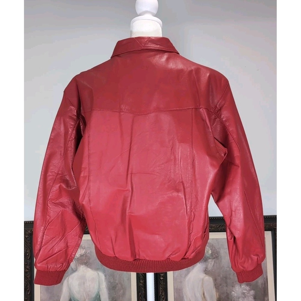 Jubian Tokyo TFC Genuine‎ Red Leather Bomber Jacket Size L Men Women 90s vibe - Picture 7 of 13
